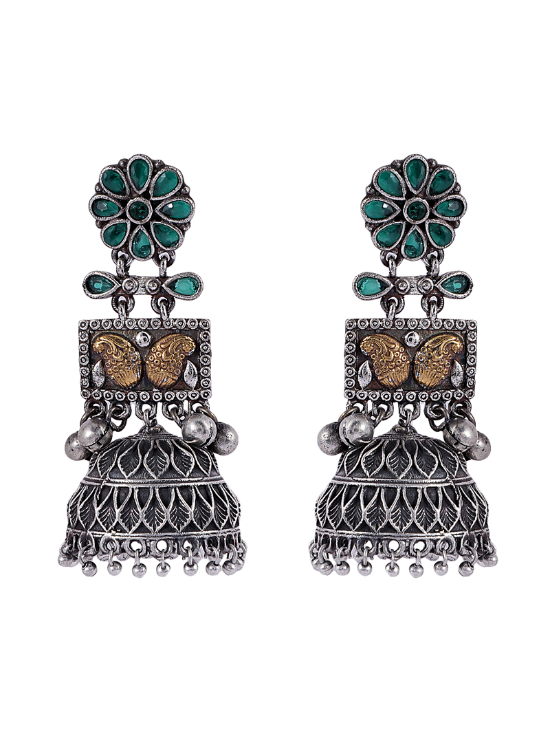 LE FAUSTO SILVER PLATED STONE STUDDED CONTEMPORARY JHUMKA jewellery in 24K gold plating | XAGO Luxe