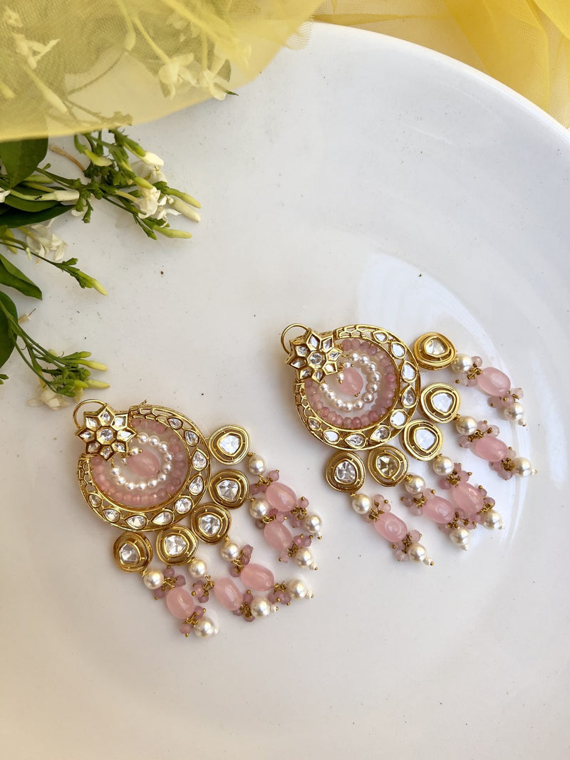 LE DAVID PINK PEARL & KUNDAN EARRINGS jewellery in 24K gold plating | XAGO Luxe
