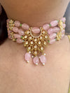 LE ANTONIO PINK BEADS & WHITE KHUNDAN NECKLACE SET jewellery in 24K gold plating | XAGO Luxe