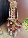 LE CARLOS MAROON PEARL & KUNDAN EARRINGS jewellery in 24K gold plating | XAGO Luxe