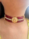 LE ELENA MAROON BEADS & WHITE KHUNDAN NECKLACE SET jewellery in 24K gold plating | XAGO Luxe