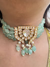 LE AJUSTIN GREEN BEADS & WHITE KHUNDAN NECKLACE SET jewellery in 24K gold plating | XAGO Luxe