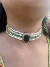 LE LUIS BLUE GOLD PLATED GREEN AND WHITE  MOISSANITE STUDDED NECKLACE jewellery in 24K gold plating | XAGO Luxe
