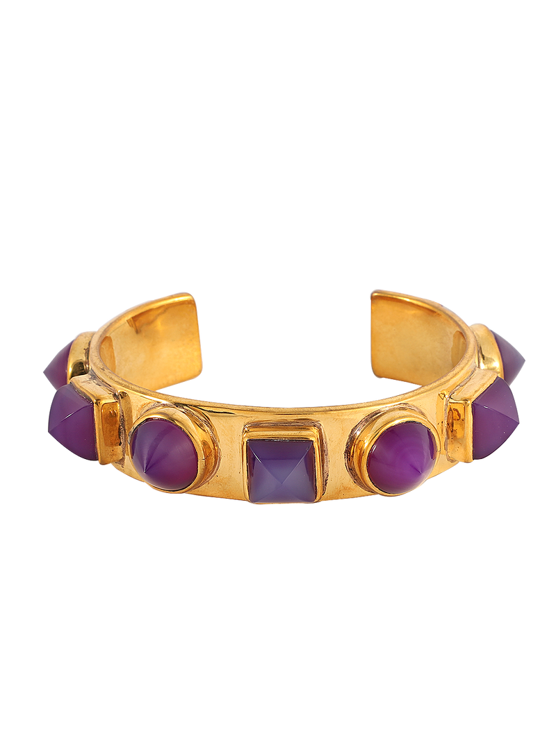 ARINYA AMETHYST HANDCUFF statement earrings in 24K gold plating | XAGO Luxe