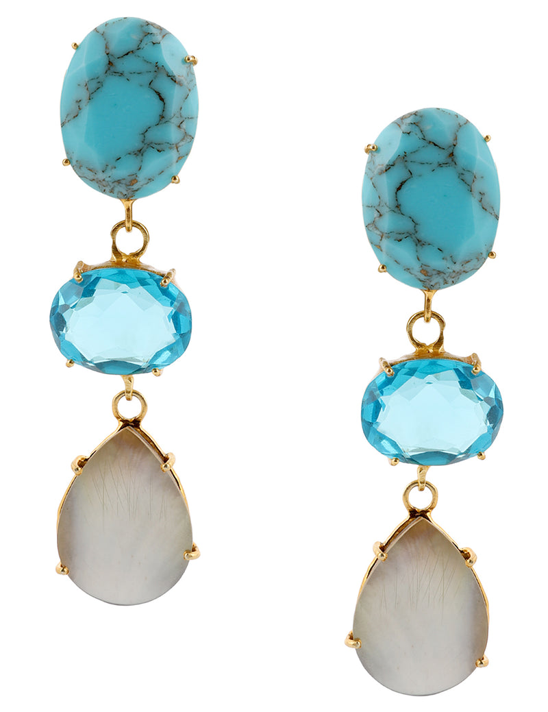 RAIMA TURQUOISE & MOTHER OF PEARL CONVERT EARRINGS jewellery in 24K gold plating | XAGO Luxe