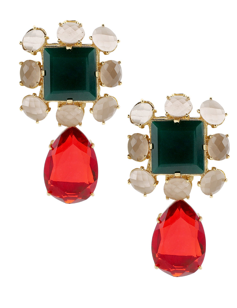 ELODIE GREEN ONYX, SMOKY QUARTZ & GARNET CONVERT EARRING jewellery in 24K gold plating | XAGO Luxe