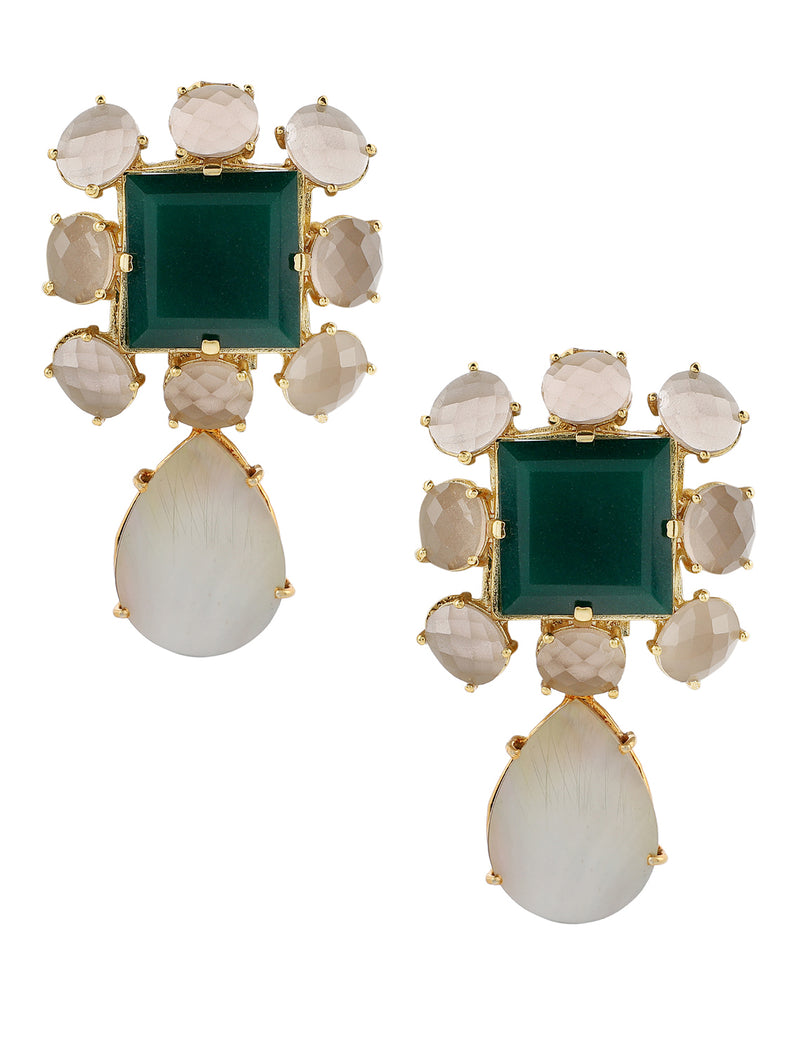 COSIMA GREEN ONYX & SMOKY QUARTZ CONVERT EARRING jewellery in 24K gold plating | XAGO Luxe