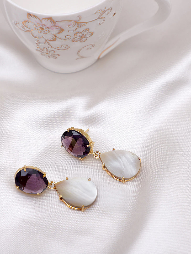 DELILAH AMETHYST & MOTHER OF PEARL CONVERT DROP EARRINGS jewellery in 24K gold plating | XAGO Luxe