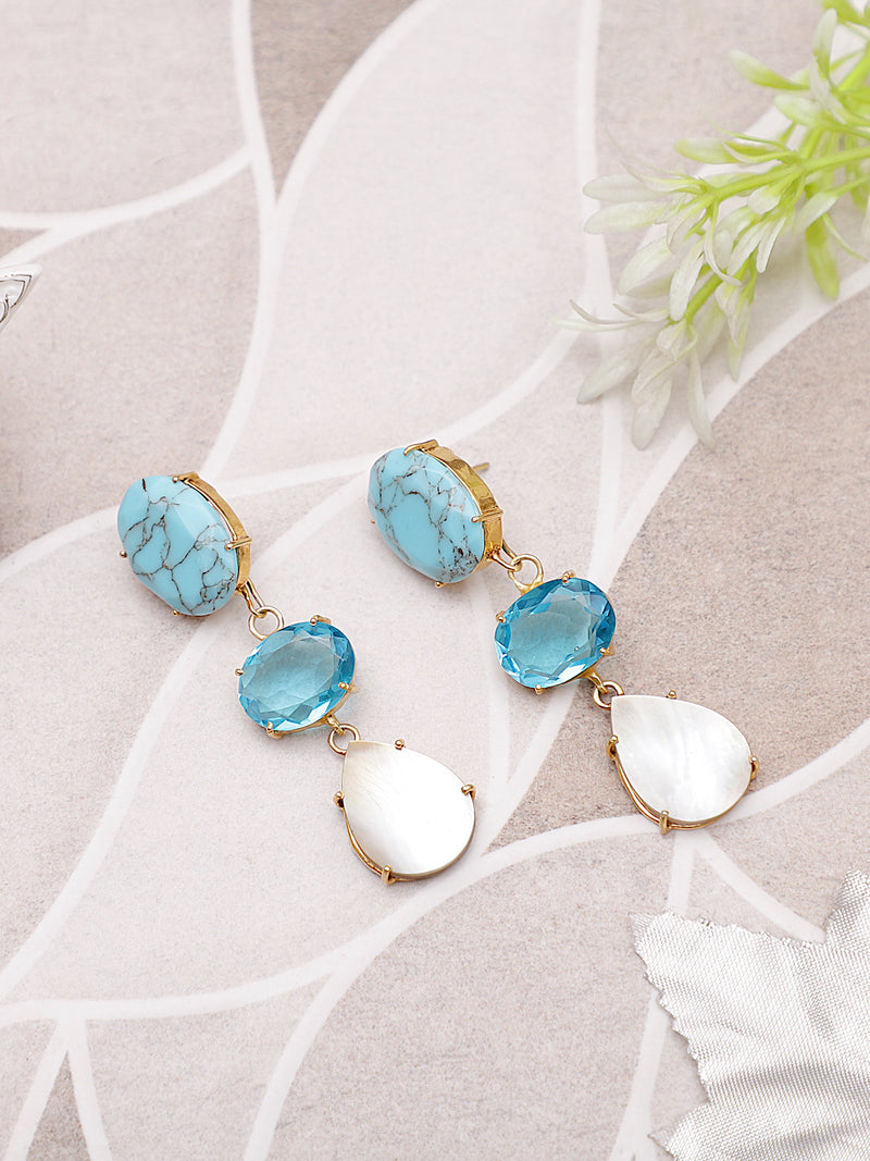 RAIMA TURQUOISE & MOTHER OF PEARL CONVERT EARRINGS jewellery in 24K gold plating | XAGO Luxe