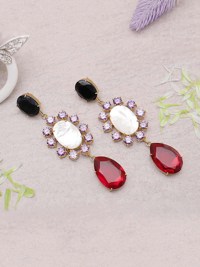 LEONORA BLACK ONYX, AMETHYST & GARNET CONVERT EARRING jewellery in 24K gold plating | XAGO Luxe