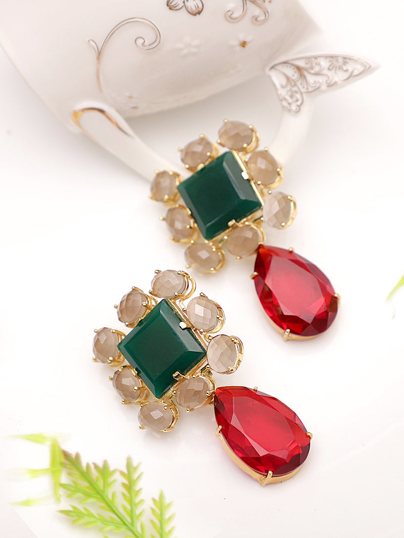 ELODIE GREEN ONYX, SMOKY QUARTZ & GARNET CONVERT EARRING jewellery in 24K gold plating | XAGO Luxe