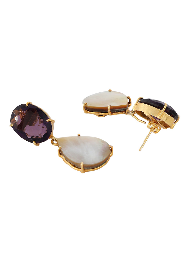DELILAH AMETHYST & MOTHER OF PEARL CONVERT DROP EARRINGS jewellery in 24K gold plating | XAGO Luxe