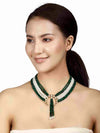JASMIRA GREEN AND WHITE PEARLS KUNDAN NECKLACE SET jewellery in 24K gold plating | XAGO Luxe