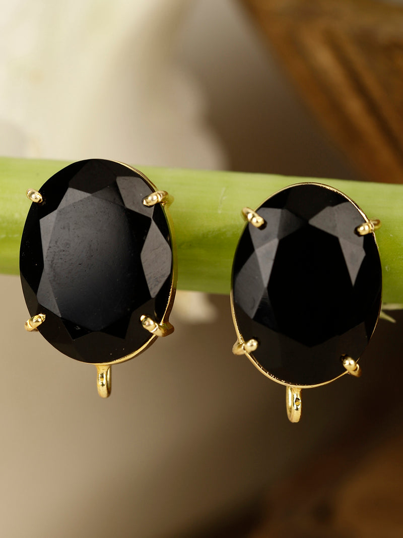 BAINA BLACK ONYX GOLD PLATED STUDS jewellery in 24K gold plating | XAGO Luxe
