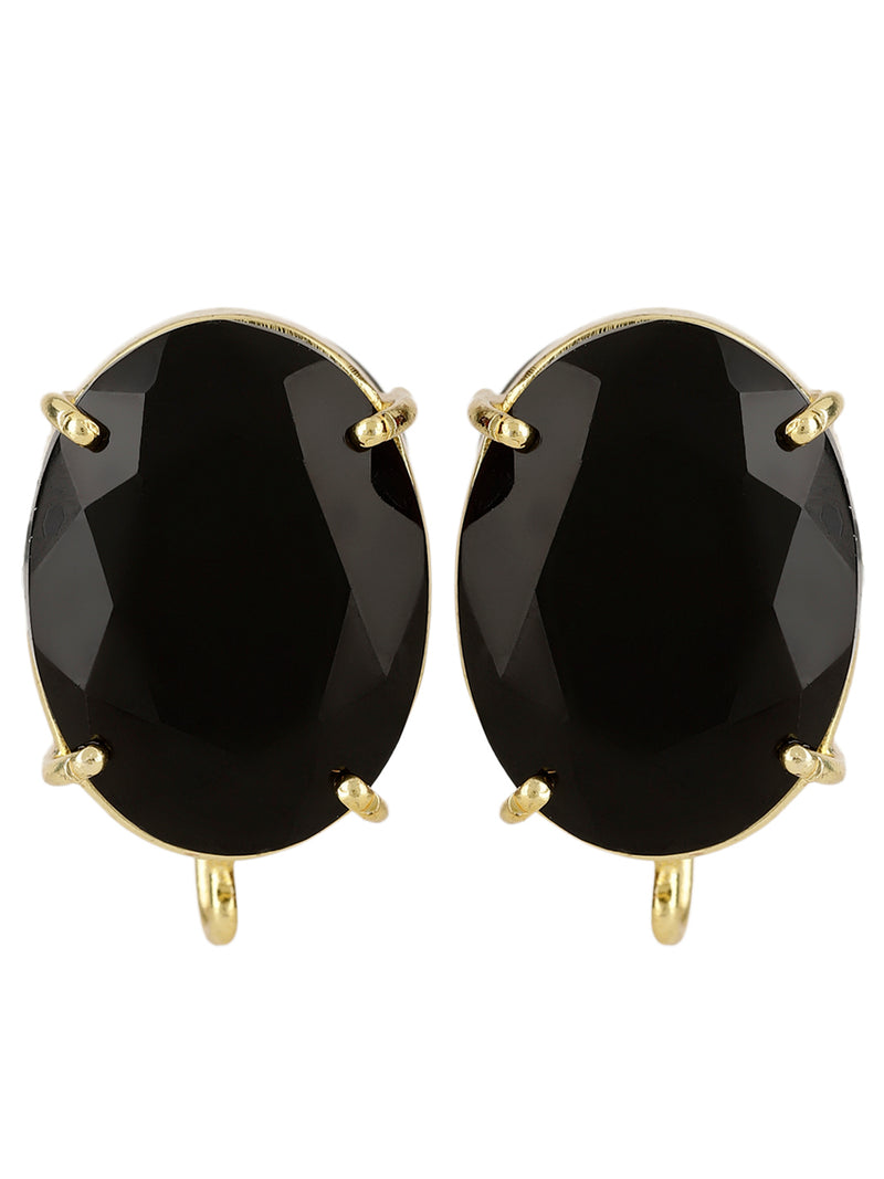 BAINA BLACK ONYX GOLD PLATED STUDS jewellery in 24K gold plating | XAGO Luxe