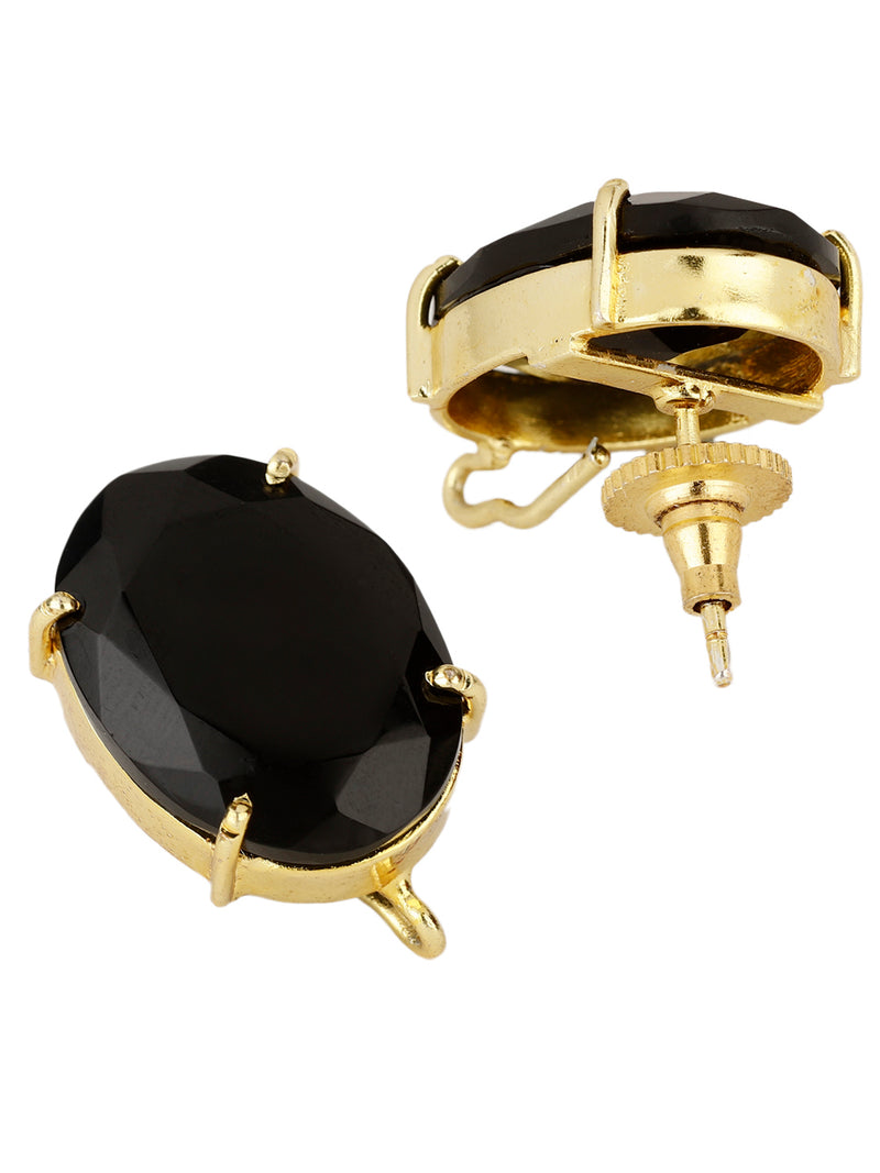 BAINA BLACK ONYX GOLD PLATED STUDS jewellery in 24K gold plating | XAGO Luxe
