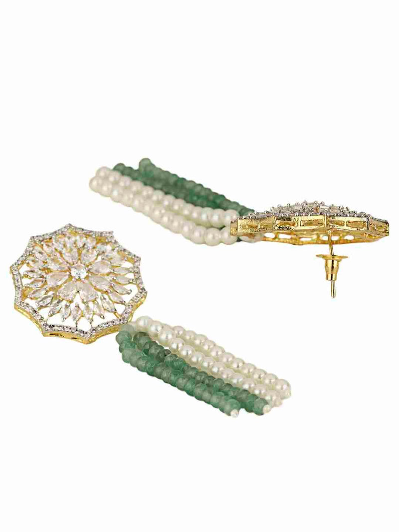 EKANTA GREEN AND WHITE  PEARLS KUNDAN NECKLACE SET jewellery in 24K gold plating | XAGO Luxe