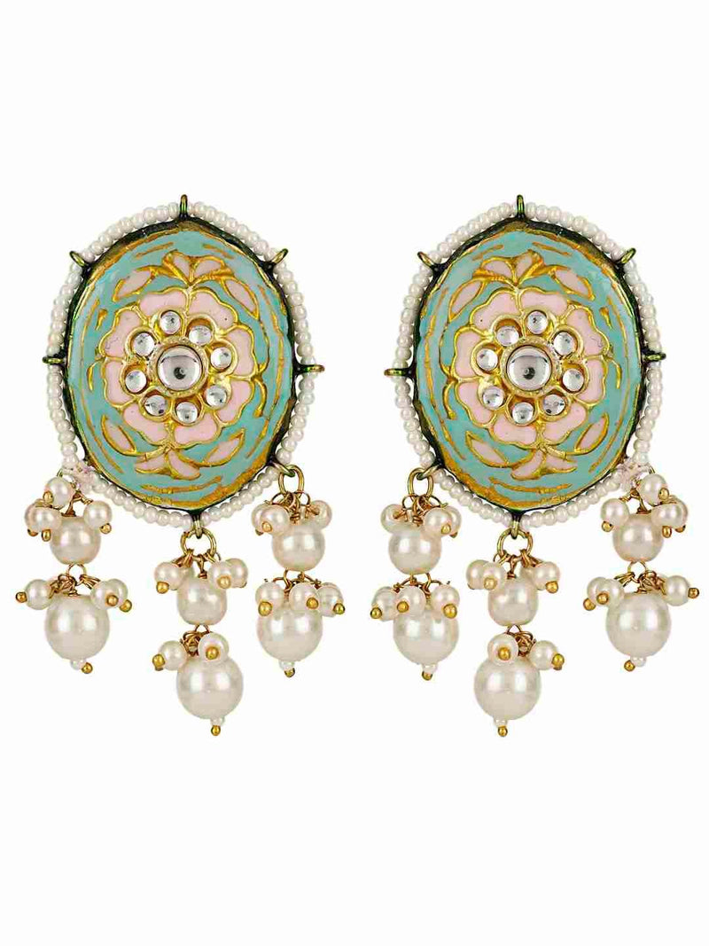 SALEENA YELLOW AND WHITE PEARLS KUNDAN NECKLACE SET jewellery in 24K gold plating | XAGO Luxe
