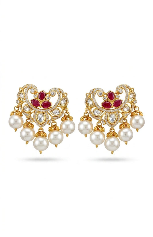 Modern CZ Cluster Studs Red Stone Leaf Brass XAGO Luxe