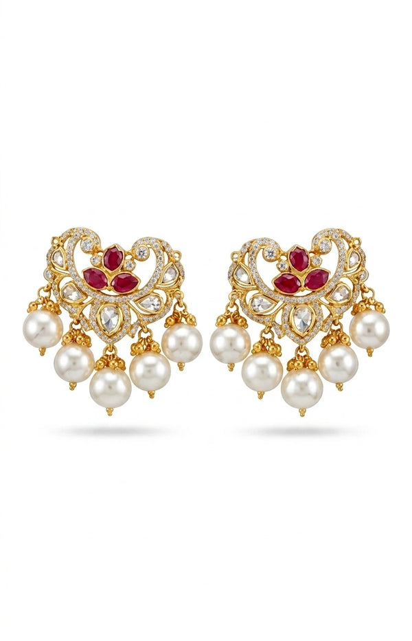 Modern CZ Cluster Studs Red Stone Leaf Brass XAGO Luxe