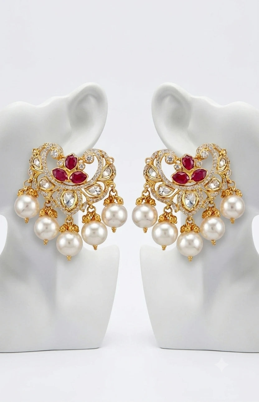 Modern CZ Cluster Studs Red Stone Leaf Brass XAGO Luxe
