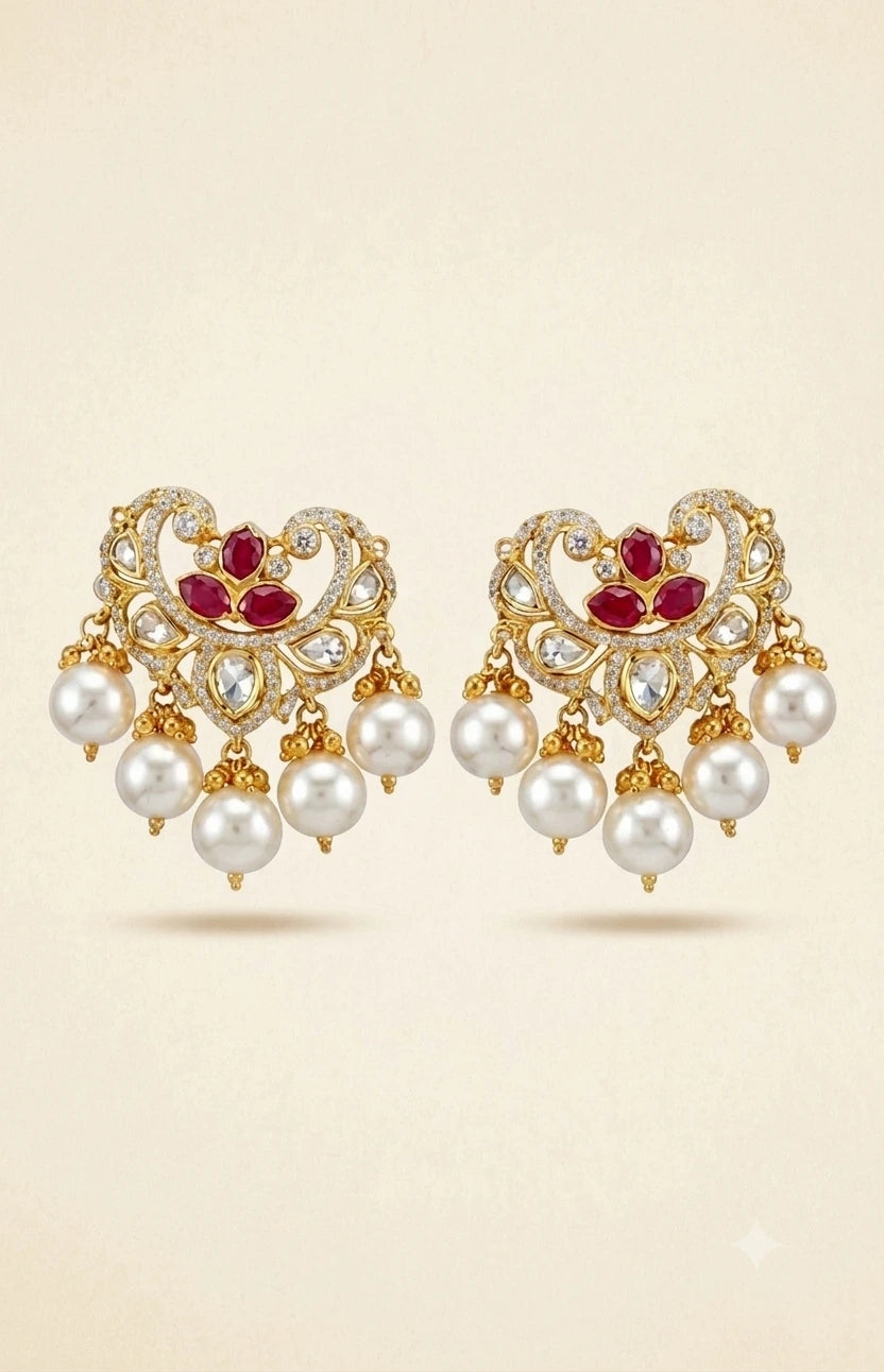 Modern CZ Cluster Studs Red Stone Leaf Brass XAGO Luxe