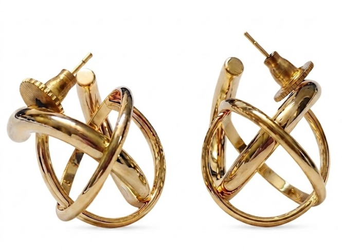 Modern Geometric 3D Abstract Cross Loop Stud Earrings Brass XAGO Luxe