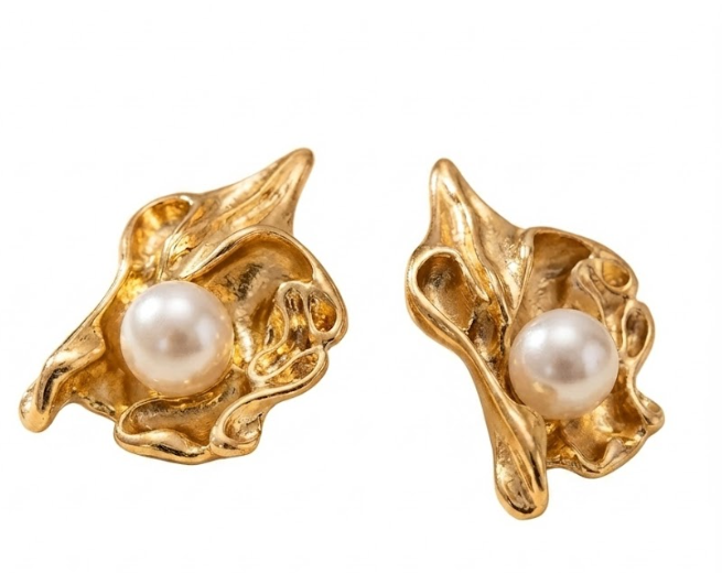 Modern Textured Molten Gold Shell Stud Earrings XAGO Luxe
