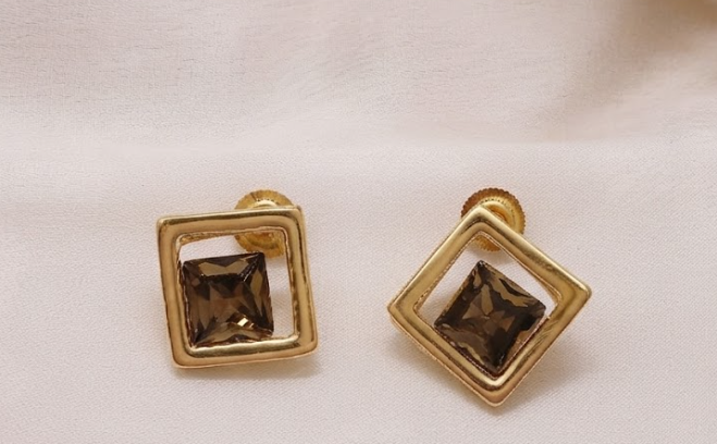 Modern Minimalist Square Drop-In Brown Zircon Stud Earrings