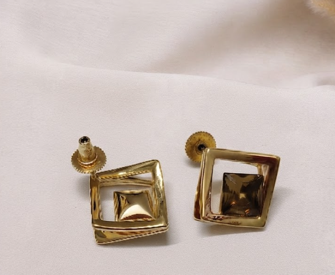 Modern Minimalist Square Drop-In Brown Zircon Stud Earrings