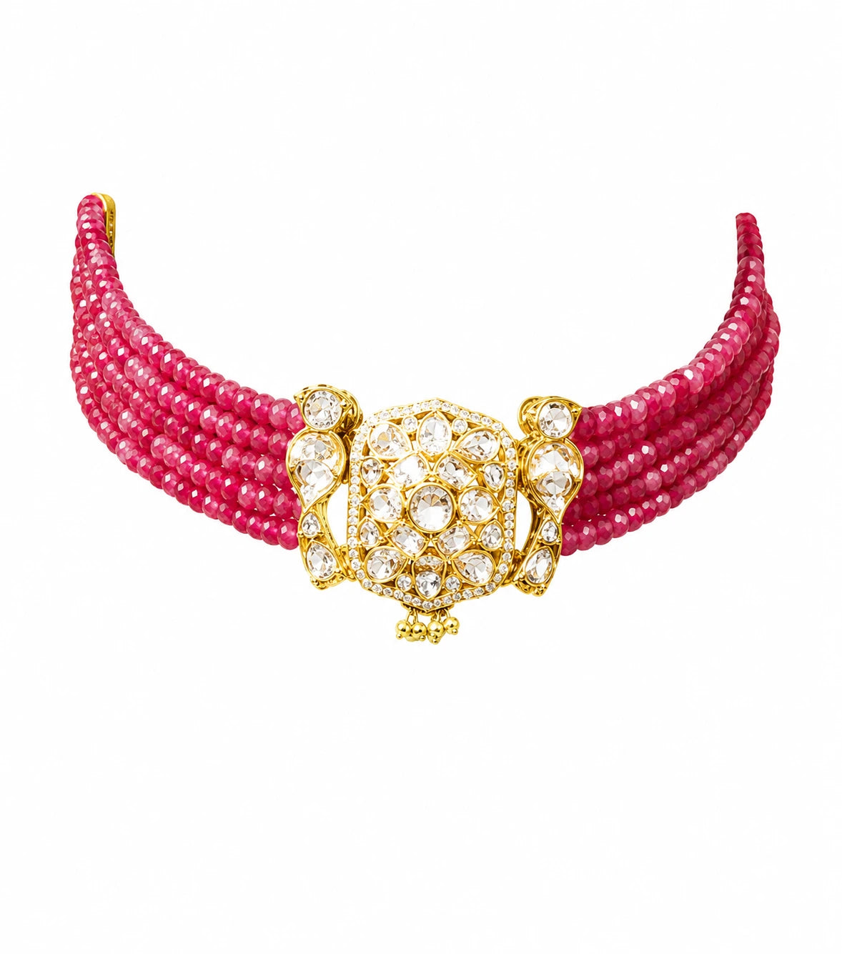 Multi-Strand Faceted Pink Bead Choker Kundan XAGO Luxe