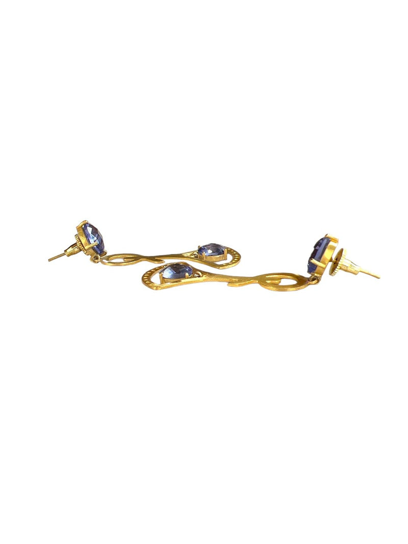 GOLD TONED PURPLE TEARDROP SHAPED DROP EARRINGS jewellery in 24K gold plating | XAGO Luxe