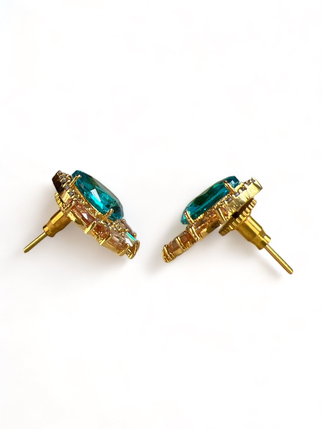 LE CARLOS GOLD TONED BLUE CONTEMPORARY SHAPED STUD EARRING