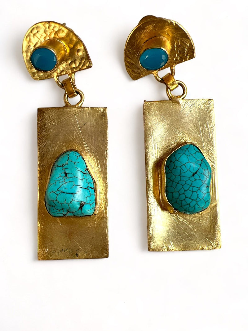 LE HANA BLUE CONTEMPORARY DROP EARRINGS jewellery in 24K gold plating | XAGO Luxe