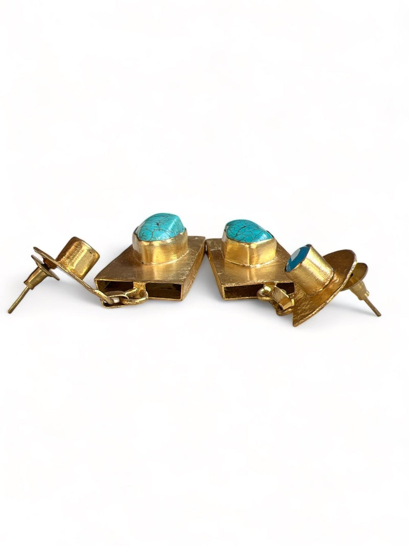 LE HANA BLUE CONTEMPORARY DROP EARRINGS jewellery in 24K gold plating | XAGO Luxe
