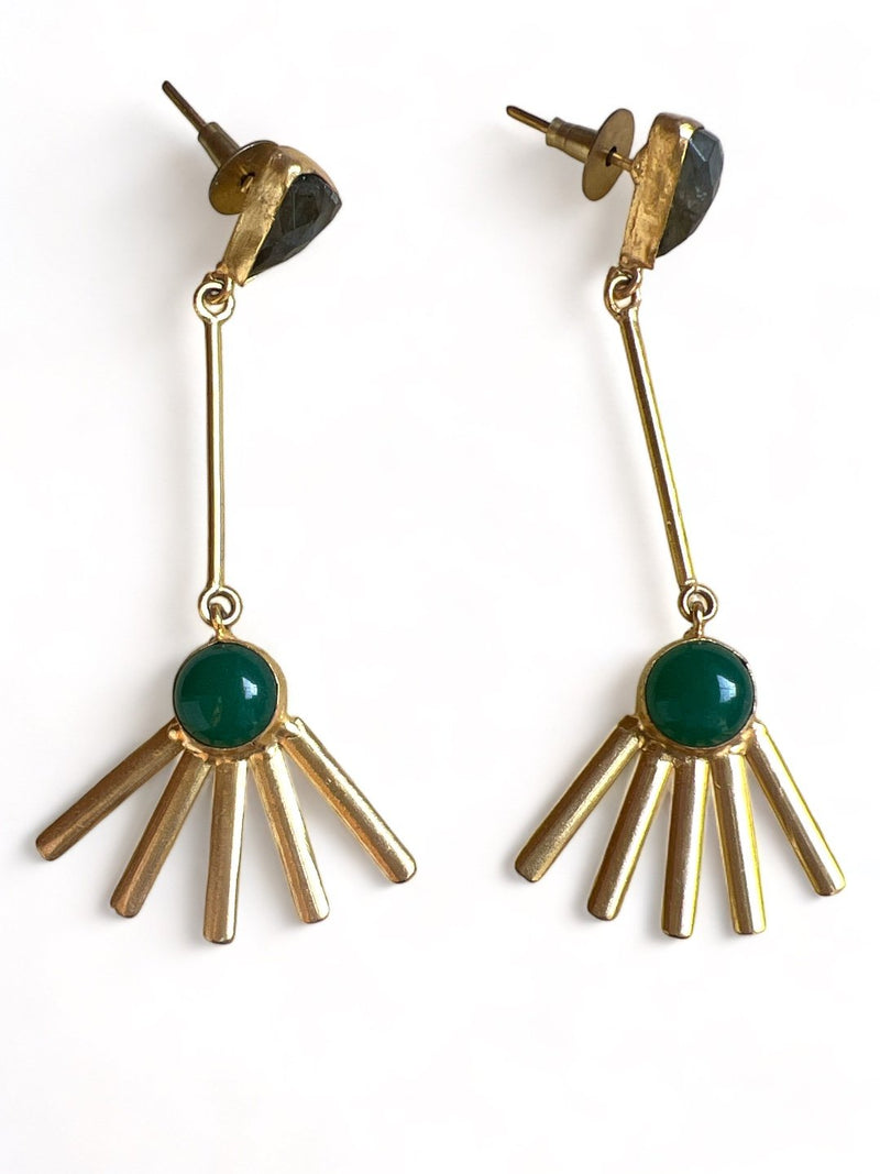 GOLD TONED GREEN TEARDROP SHAPED DROP EARRING jewellery in 24K gold plating | XAGO Luxe