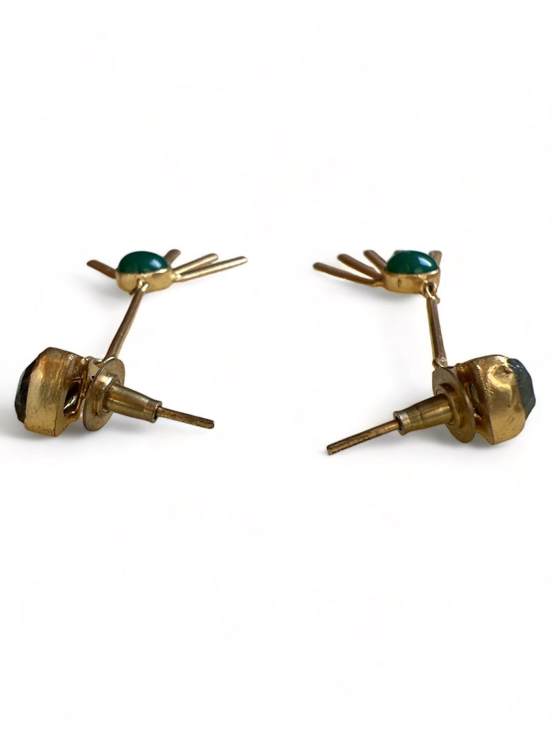 GOLD TONED GREEN TEARDROP SHAPED DROP EARRING jewellery in 24K gold plating | XAGO Luxe