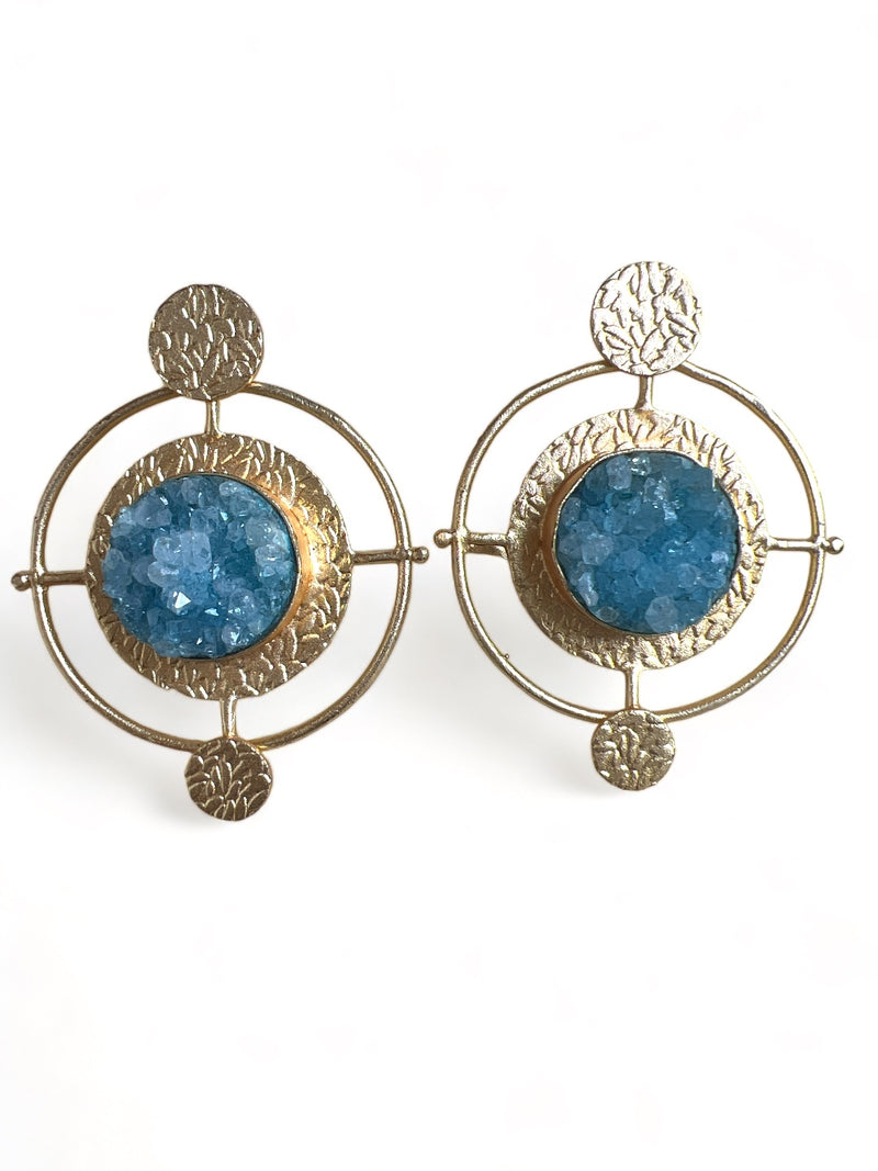 GOLD AND BLUE CONTEMPORARY DROP EARRING jewellery in 24K gold plating | XAGO Luxe