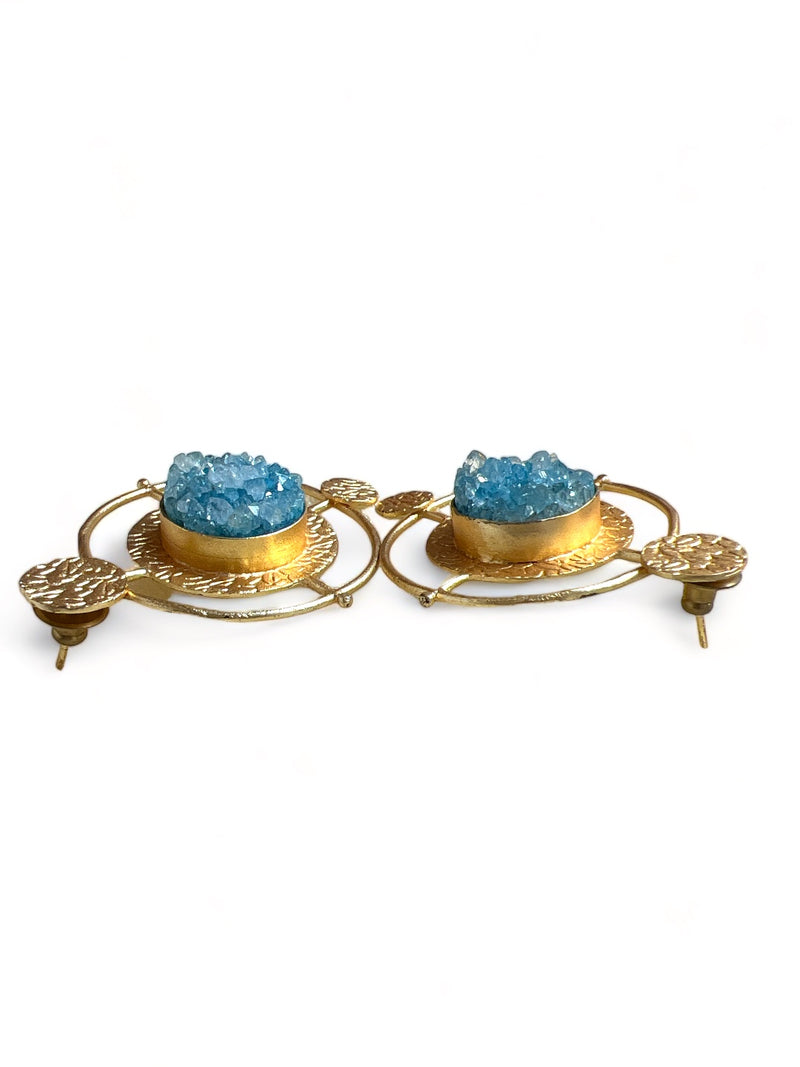 GOLD AND BLUE CONTEMPORARY DROP EARRING jewellery in 24K gold plating | XAGO Luxe
