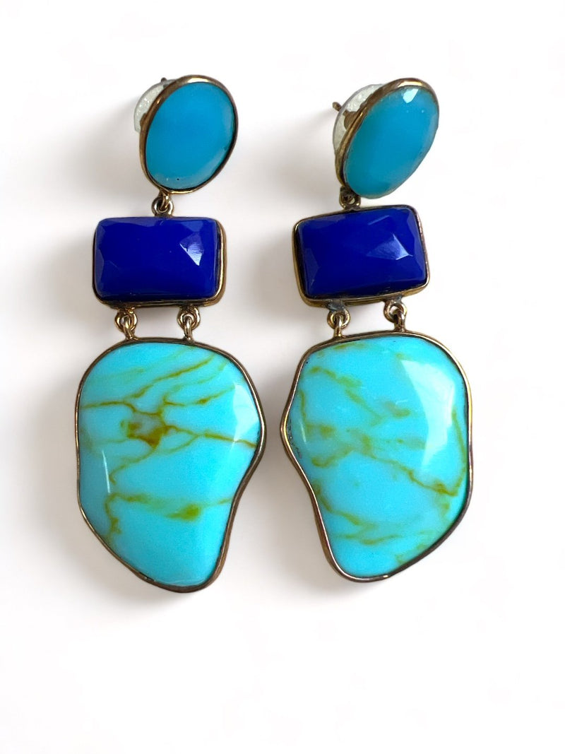 GOLD TONED BLUE TEARDROP SHAPED DROP EARRING jewellery in 24K gold plating | XAGO Luxe