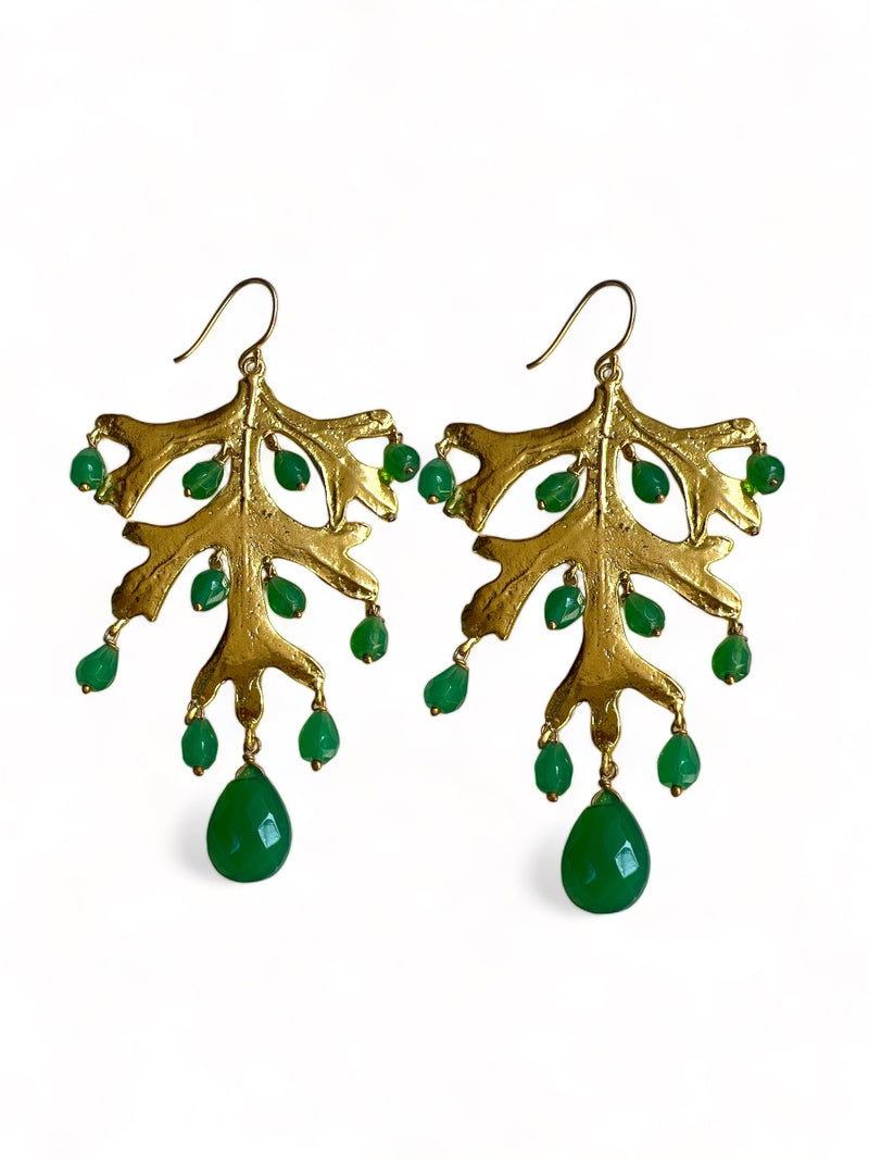 GOLD TONED GREEN CONTEMPORARY SHAPED DROP EARRINGS jewellery in 24K gold plating | XAGO Luxe