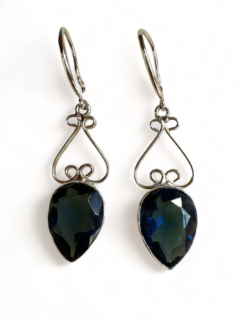 SILVER TONED BLUE TEARDROP SHAPED DROP EARRING jewellery in 24K gold plating | XAGO Luxe