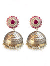 LE EMELIA SILVER-PLATED PINK STONE-STUDDED JHUMKA EARRINGS jewellery in 24K gold plating | XAGO Luxe
