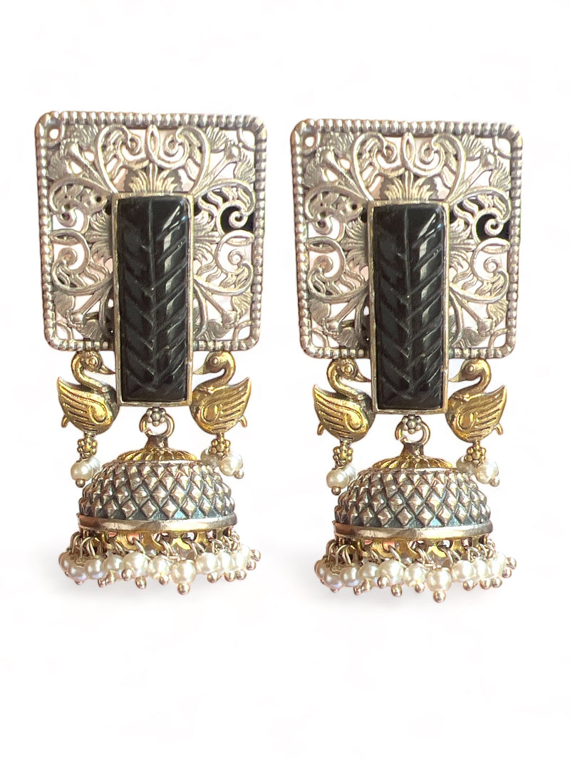 LE GABRIEL SILVER-TONED CONTEMPORARY SHAPED JHUMKA EARRINGS jewellery in 24K gold plating | XAGO Luxe
