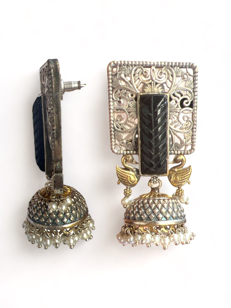 LE GABRIEL SILVER-TONED CONTEMPORARY SHAPED JHUMKA EARRINGS jewellery in 24K gold plating | XAGO Luxe