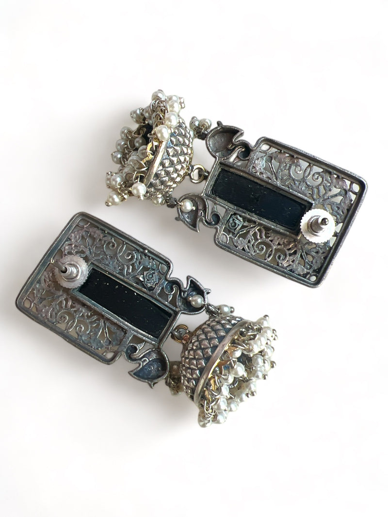 LE GABRIEL SILVER-TONED CONTEMPORARY SHAPED JHUMKA EARRINGS jewellery in 24K gold plating | XAGO Luxe