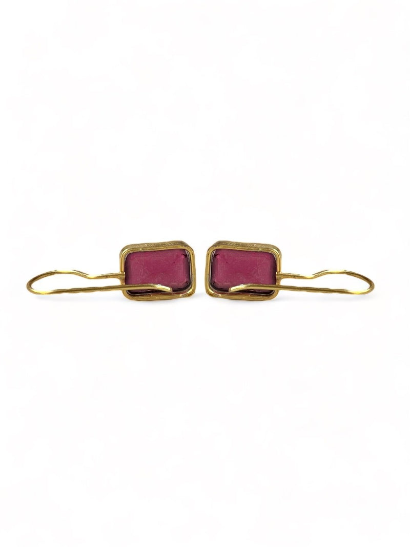GOLD PLATED PINK SQUARE SHAPED STUD EARRING jewellery in 24K gold plating | XAGO Luxe