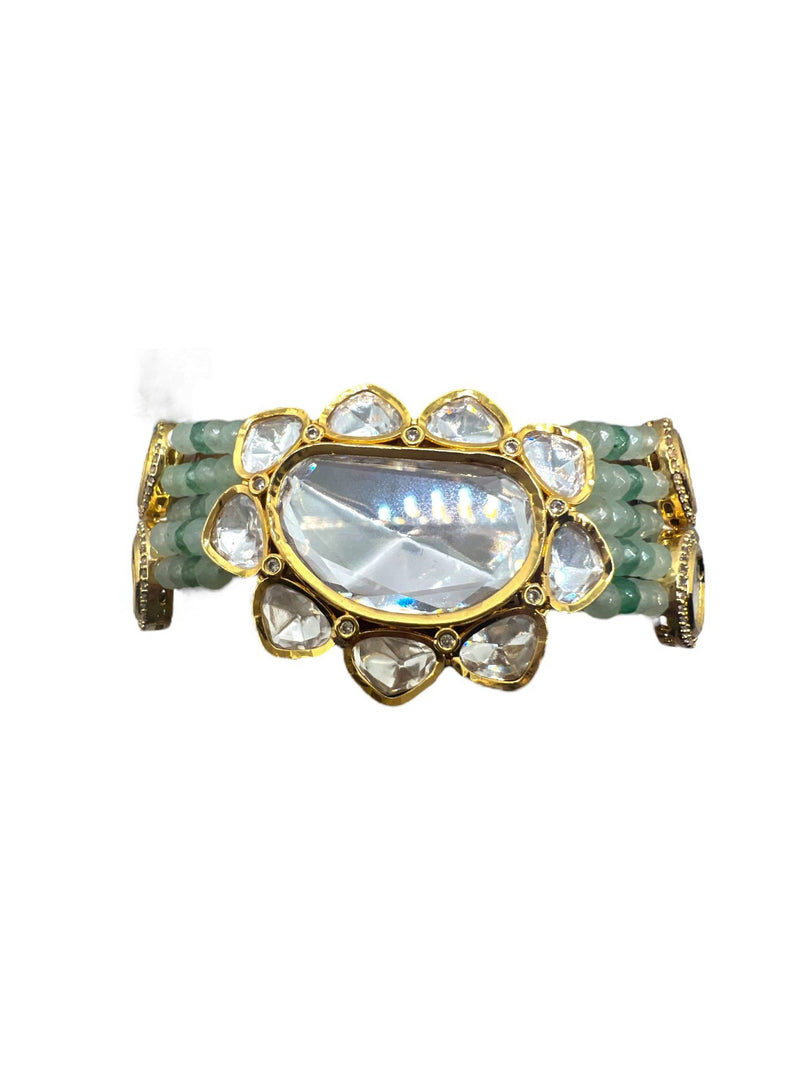 LE TOMAS SEA GREEN BEADS & WHITE MOISSANITE NECKLACE jewellery in 24K gold plating | XAGO Luxe