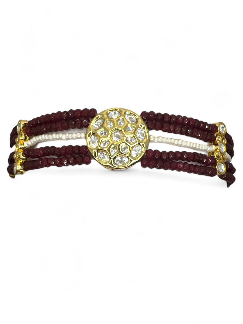 LE ELENA MAROON BEADS & WHITE KHUNDAN NECKLACE SET jewellery in 24K gold plating | XAGO Luxe