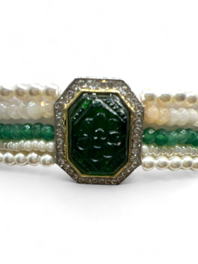 LE LUIS BLUE GOLD PLATED GREEN AND WHITE  MOISSANITE STUDDED NECKLACE jewellery in 24K gold plating | XAGO Luxe